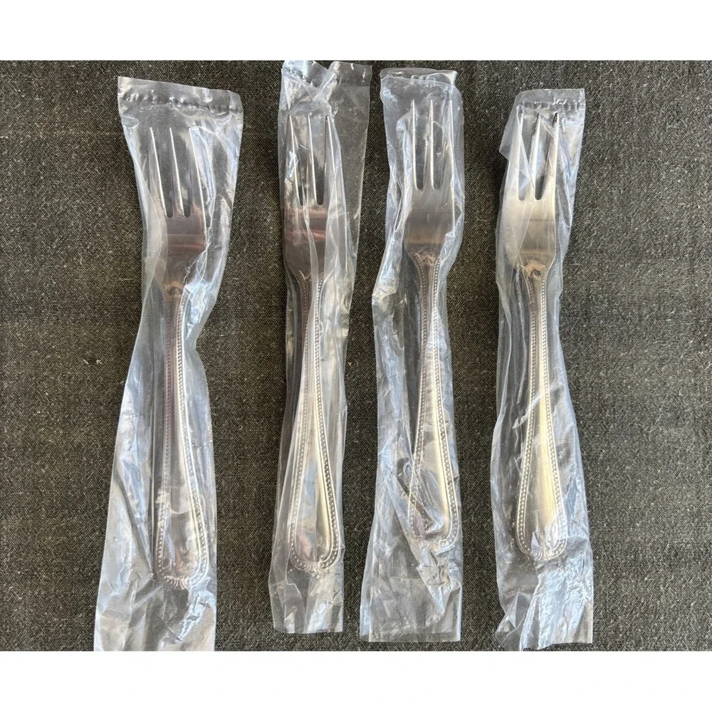NEW Lenox BEAD‎ Stainless Flatware 4X Cocktail FORKS Plume Tip Beaded 18/10